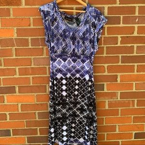 Axcess Liz Claiborne purple black and white geometric pattern midi dress- XL